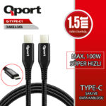QPort Q-TYPE-C1 1.5m Type-C 100w Şarj ve Data Kablosu