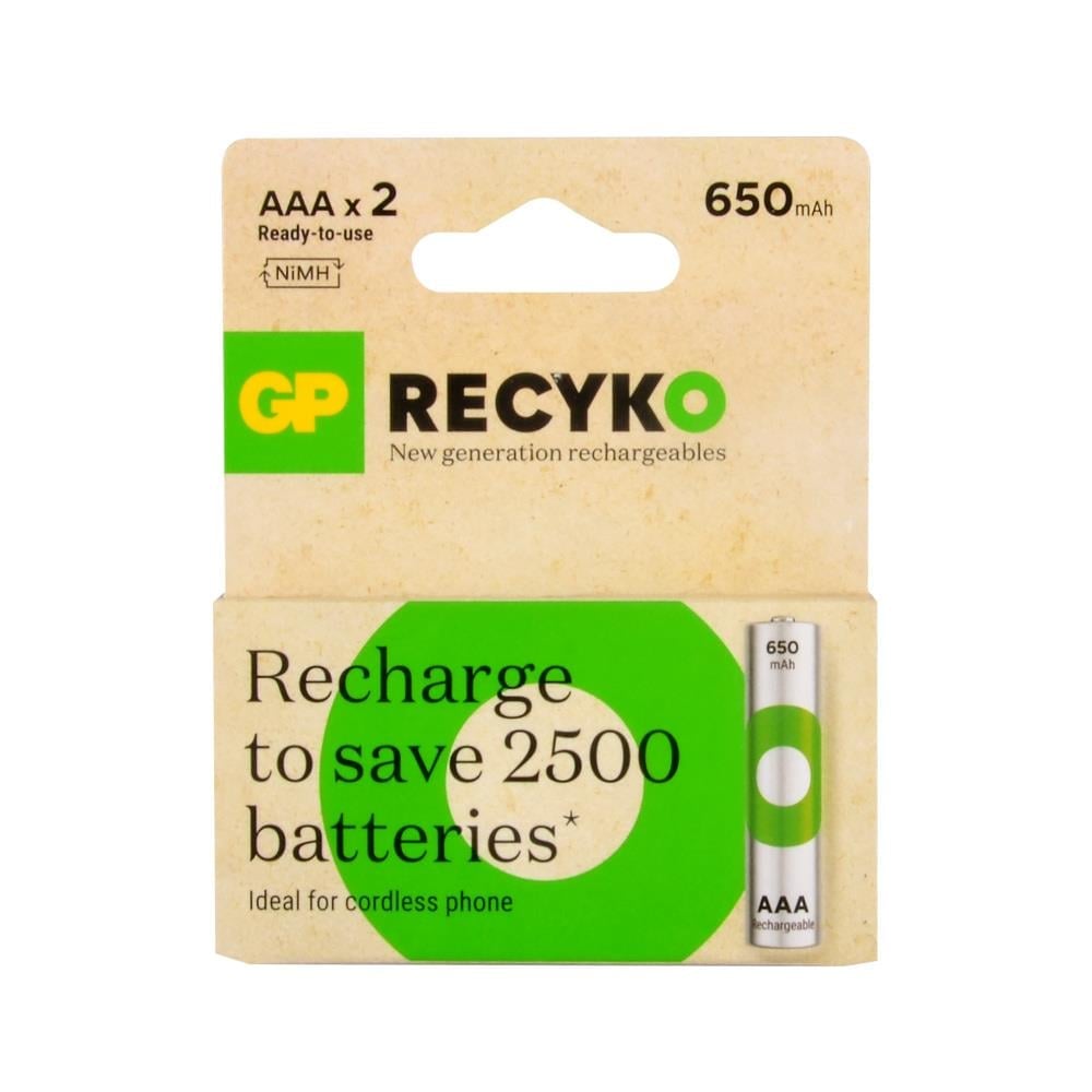 4dacfdfd-f394-4c04-ba47-d94c93a38266-c-48bc GP Recyko 650 mAh AAA Ni-Mh İnce Kalem Pil 2li Blister - Görsel 1