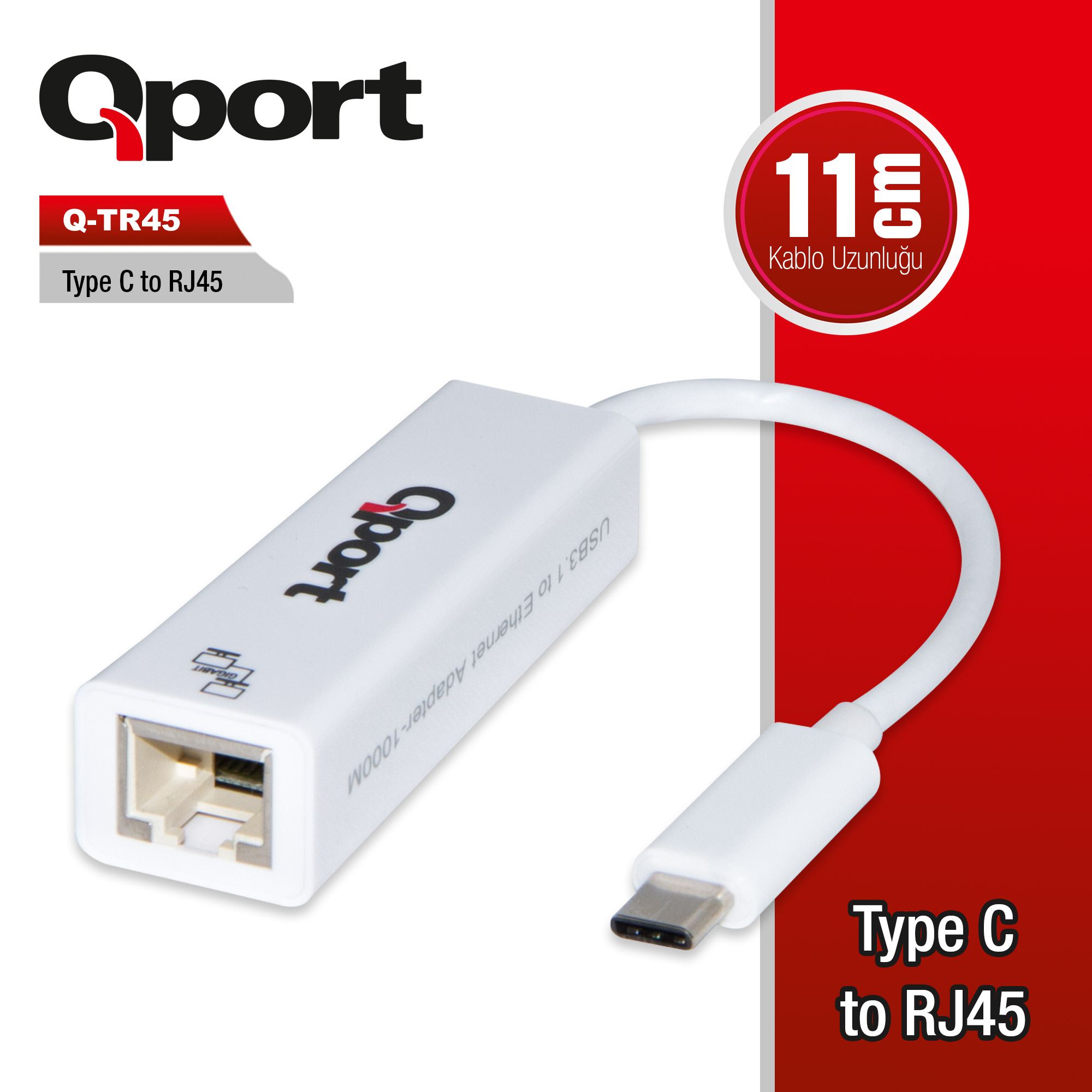 QPORT Q-TR45 TYPE-C TO RJ45 GIGABIT ETHERNET ÇEVİRİCİ ADAPTÖR QPORT Q-TR45 TYPE-C TO RJ45 GIGABIT ETHERNET ÇEVİRİCİ ADAPTÖR - Görsel 1